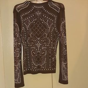 Stud embellished mesh blouse